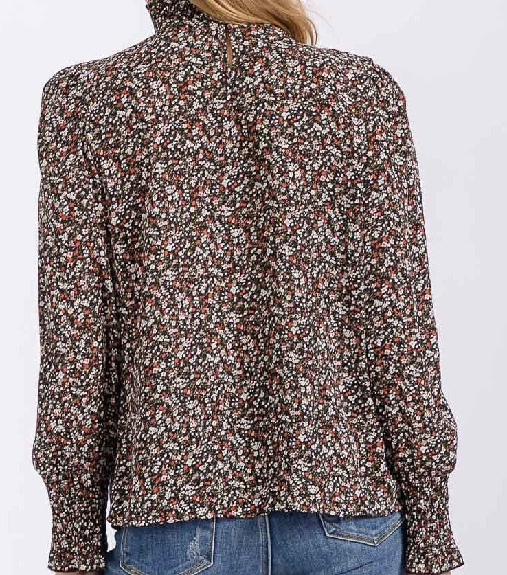 WOMEN'S LONG SLEEVE MOCK NECK FLORAL BLOUSE