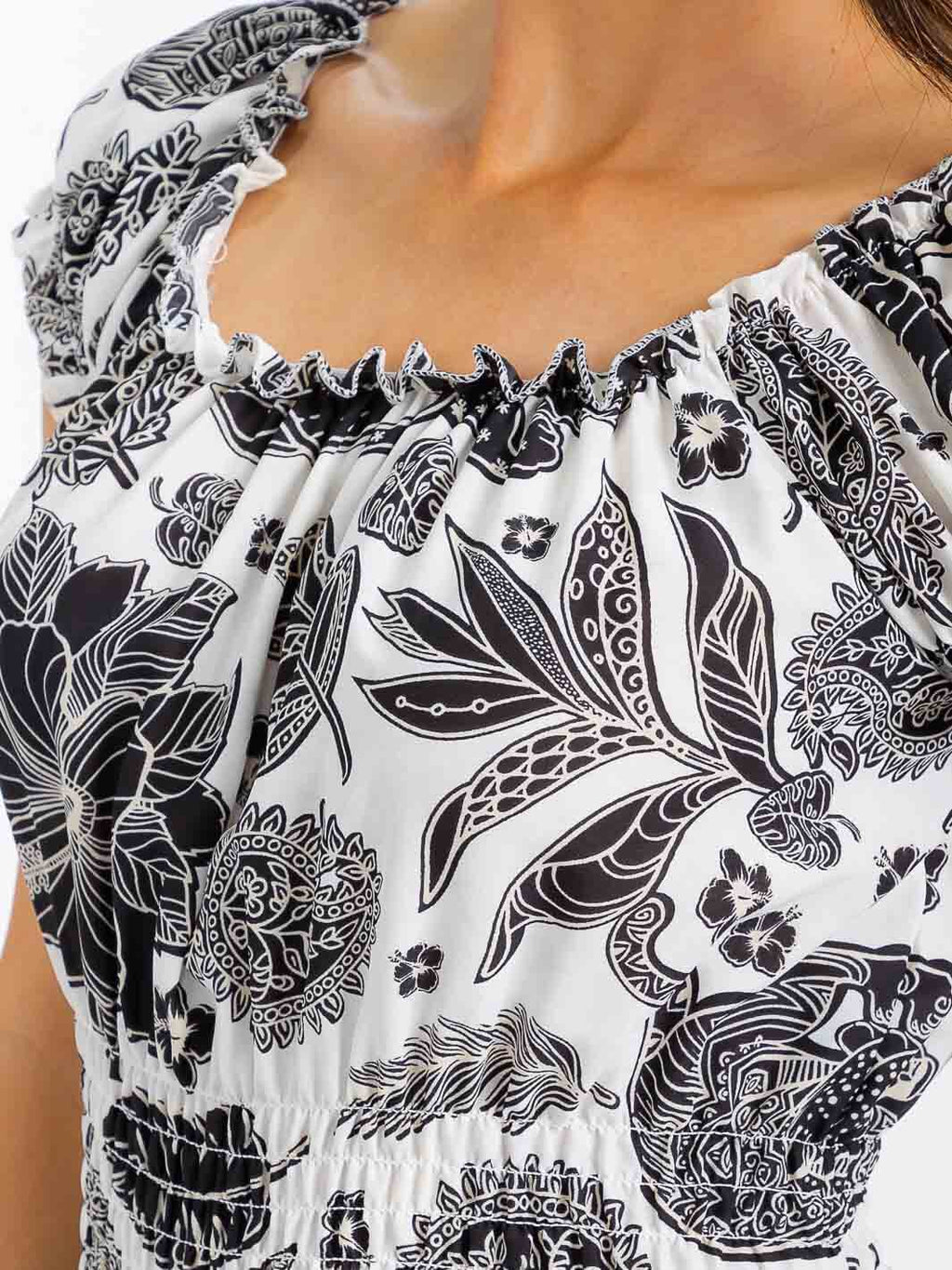 WOMEN'S SHORT SLEEVE SMOCK WAIST FLORAL MAXI DRESS