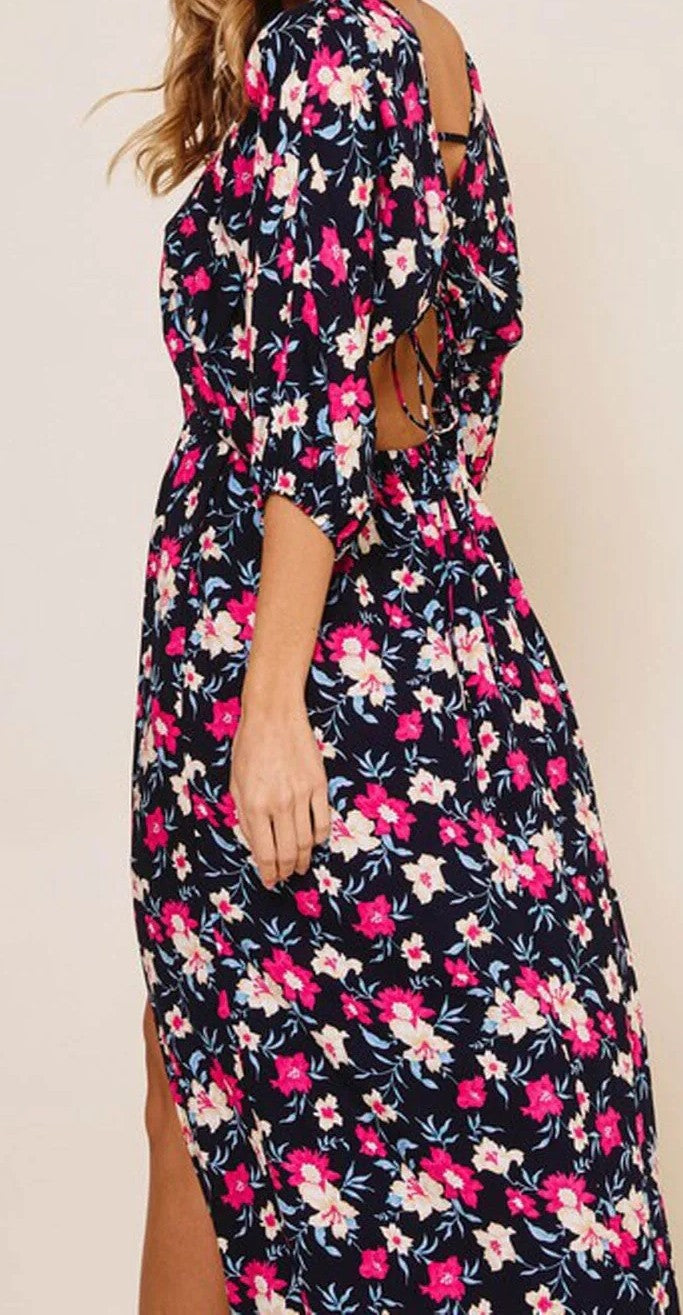 OPEN BACK FLORAL MAXI DRESS