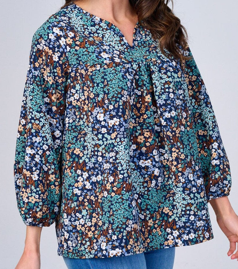 WOMEN'S LONG SLEEVES V-NECK FLORAL BLOUSE
