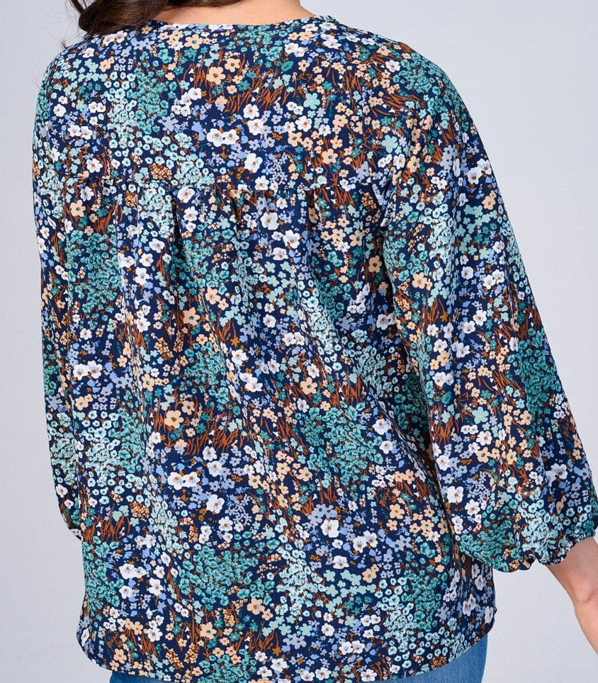WOMEN'S LONG SLEEVES V-NECK FLORAL BLOUSE