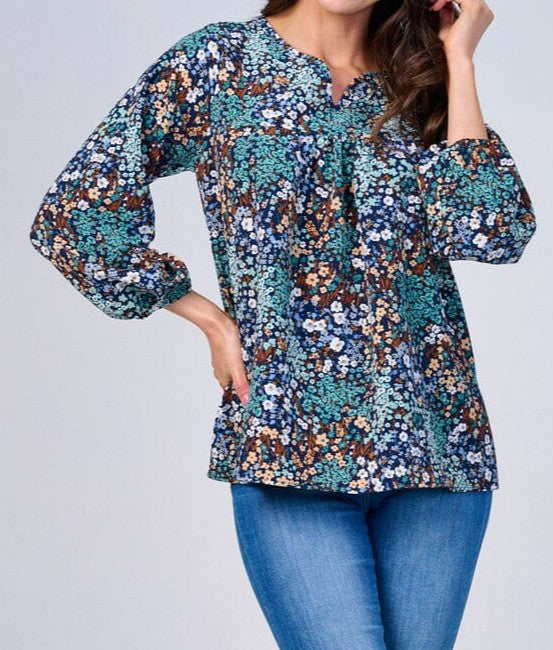 WOMEN'S LONG SLEEVES V-NECK FLORAL BLOUSE
