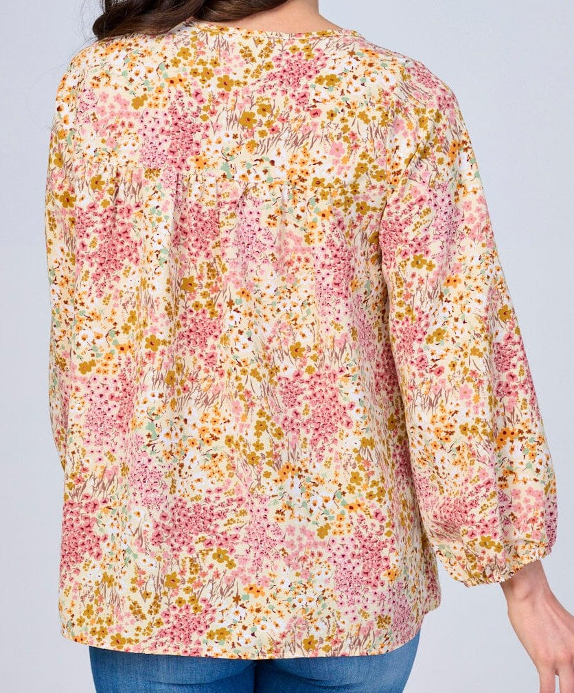 WOMEN'S LONG SLEEVES V-NECK FLORAL BLOUSE