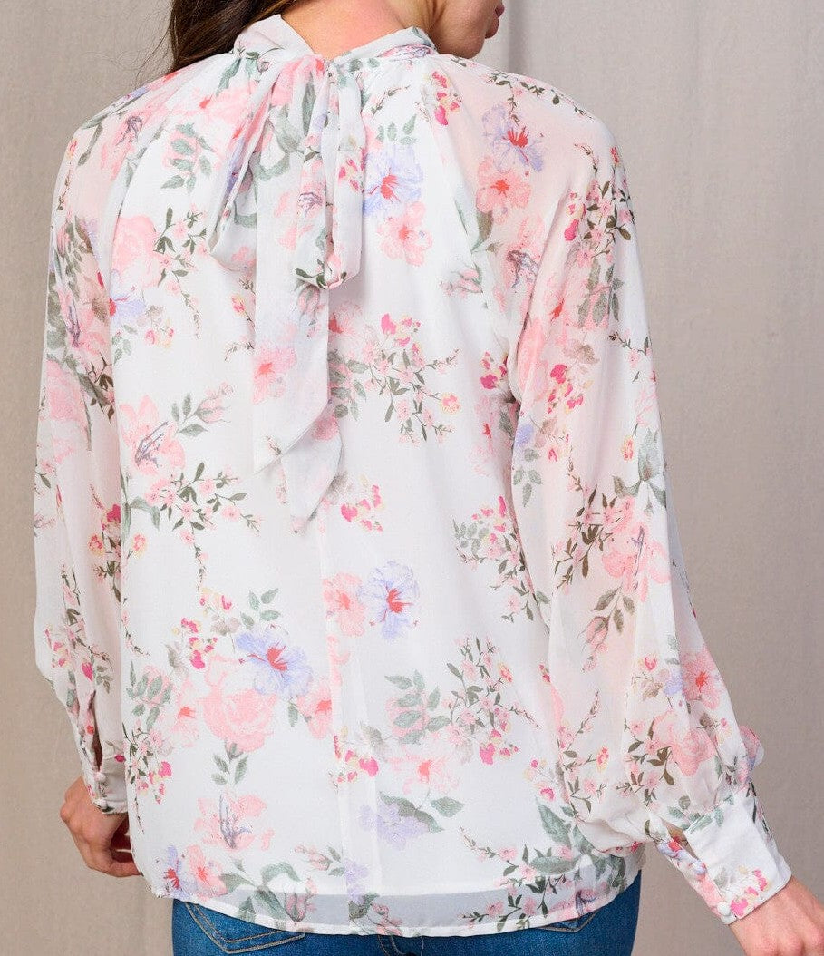 WOMEN'S LONG SLEEVE MOCK NECK FLORAL BLOUSE